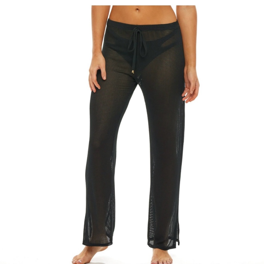 Black Sheer Wide-Leg Mesh Swim Cover-Up Pants
